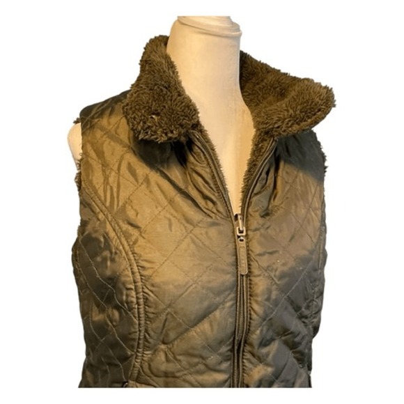 Tweeds Quilted Puffer Vest Chocolate Brown Sherpa Fleece Reversible Sleeveless S - Picture 2 of 8